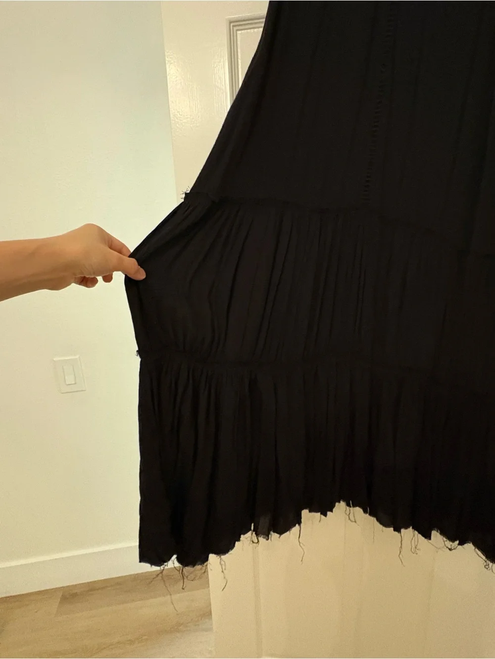 Fate Sleeveless Black Crochet-Yoke Tiered Maxi Midi Dress